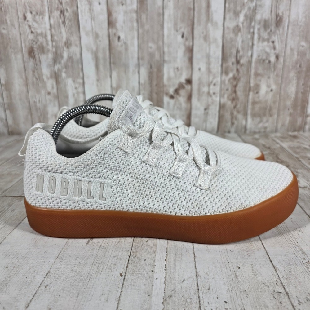 NOBULL White Knit Court Trainers Gum Sole Womens 10 Mens 8.5 Sneakers VA4305